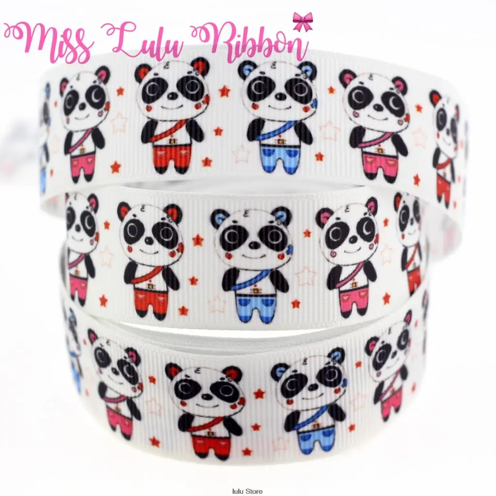 7/8''22mm cute panda printed grosgrain ribbon cartoon animal ribbon diy handmade wedding