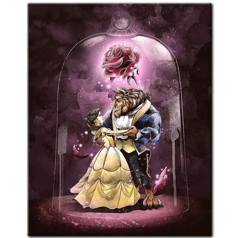 Pintura De Diamante Redondo Taladro 5D Bella y la bestia magnífica Cruz presente