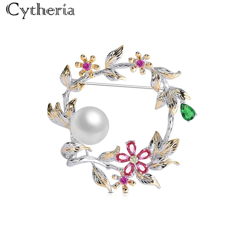 

Colorful Rhinestone Simulated Pearl Wreath Flower Brooch Pin Classic Popular Women Scarf Jewelry Pins Gorgeous Bouquet