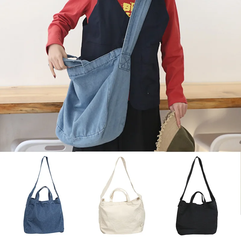 

casual denim shoulder bag diaper big capacity crossbody bag for women jean cotton fabric soft daily everyday top handle bag