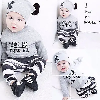 

2016 Hot NEW 3Pcs Newborn Infant Kids Baby Boy Girl Clothes sets Long Sleeve T-shirt Tops+Pants+Hat clothing suits Outfit Set