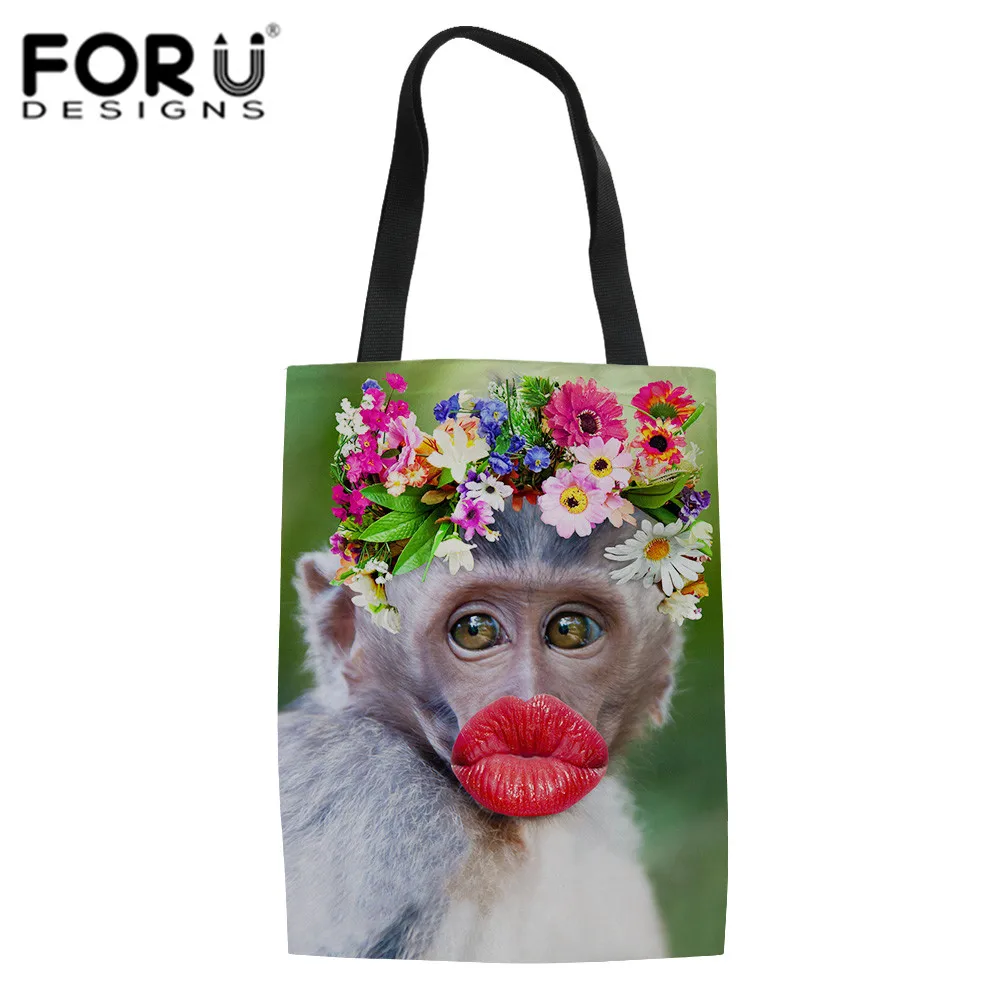FORUDESIGNS Reusable Grocery Women Tote Bag Eco Big Foldable Shopping Bags Sexy Monkey Pattern ...