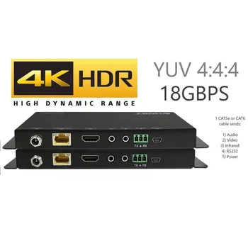 

PUZHIJIE HDbaseT Extender Kit HDR Hdmi2.0 18GBPS 4K 60hz UltraHD YUV 4:4:4 Uncompressed 230FT 70M Transmitter Receiver IR RS232