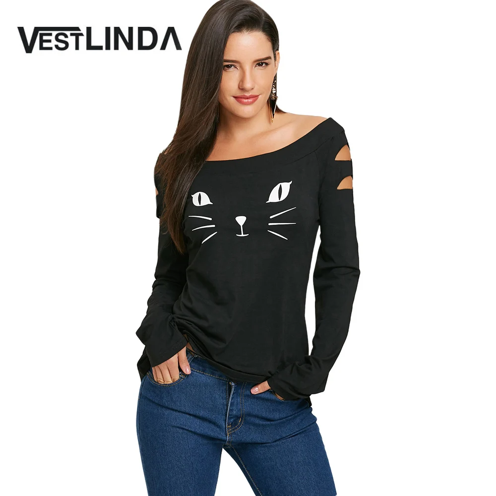 Женские футболки VESTLINDA повседневная осенняя одежда с котом женские топы женская
