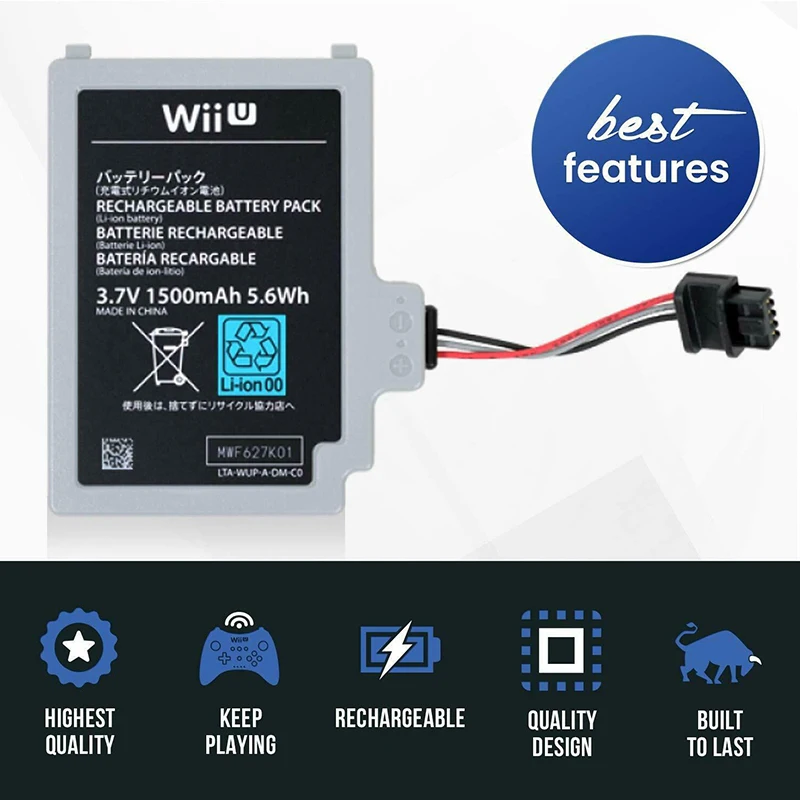 GTF 3.7V1500mAh Перезаряжаемые Li Ion Батарея замена батарей для Nintendo Wii U контроллер WUP 012