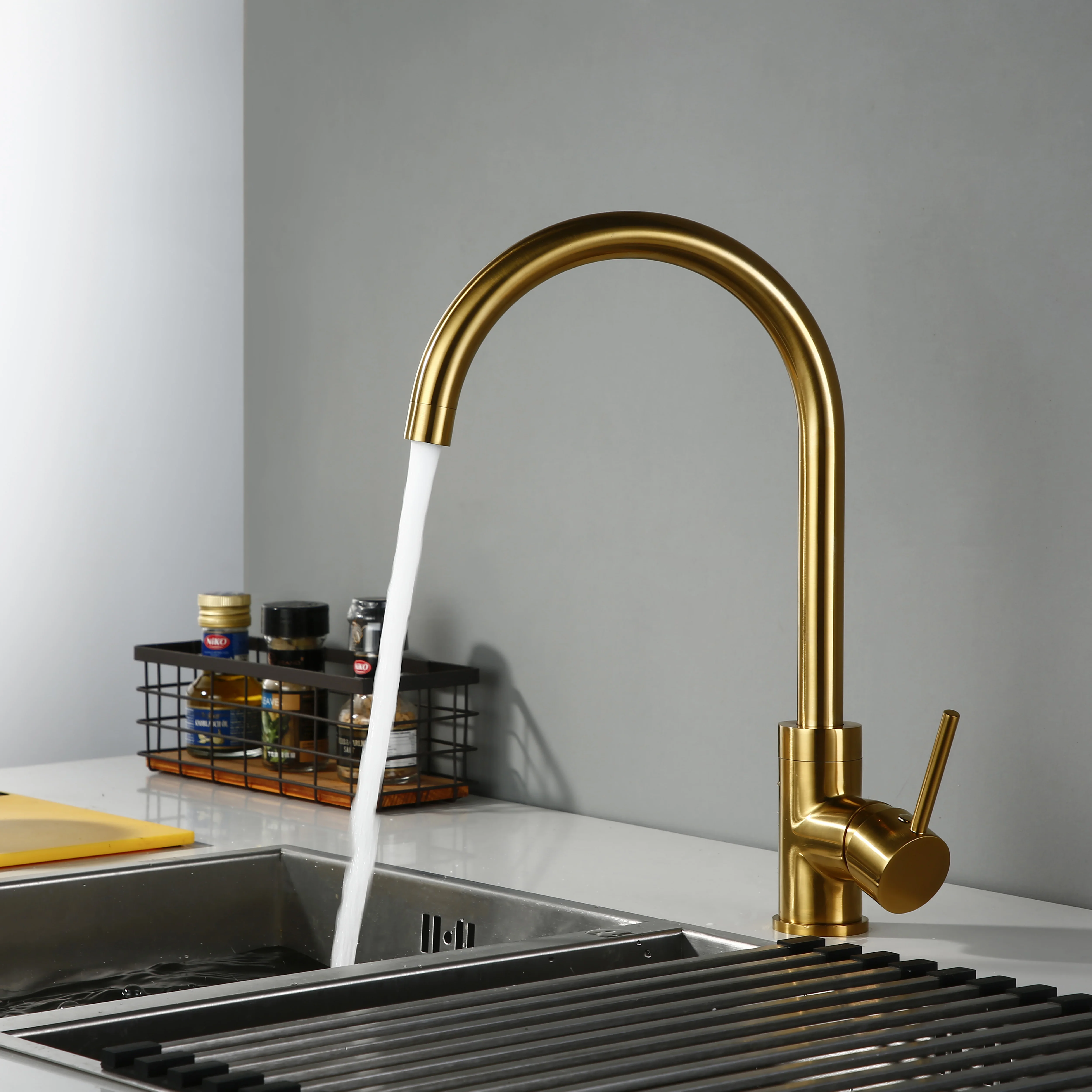  Smesiteli Luxury Gold Color Kitchen Faucet Solid Brass Mixer Hot And Cold Sink Faucet 360 Degree Ro - 33041033964