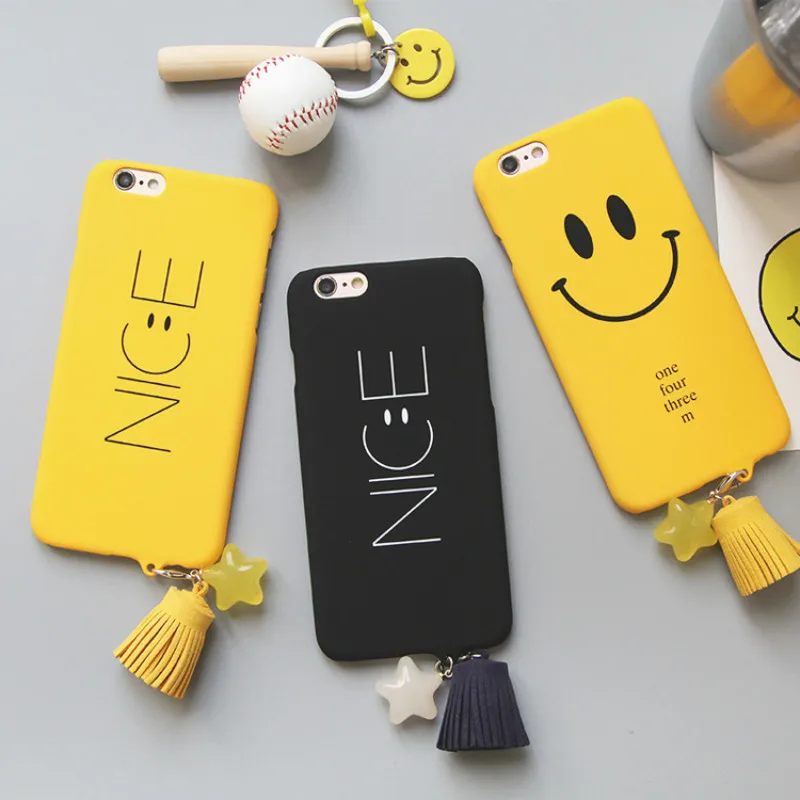Beste Fashion Leuke Glimlach Mooi Gezicht Met Ster Kwastje Cover Telefoon Case Voor iPhone 8 7 Plus X Scrub Hard gevallen Voor iPhone 6 6 s Funda