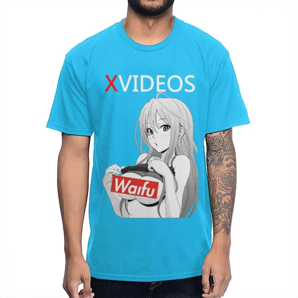 Новое поступление, XVideo, Сексуальная футболка с аниме Ahegao Waifu, хлопок, Круглый ворот, футболка большого размера - Цвет: Королевский синий