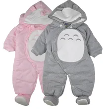 Nouveau-né Vêtements bébé barboteuses d’une seule pièce épaisse capuche chaud en automne hiver barboteuse animale style Totoro pour fille garçon