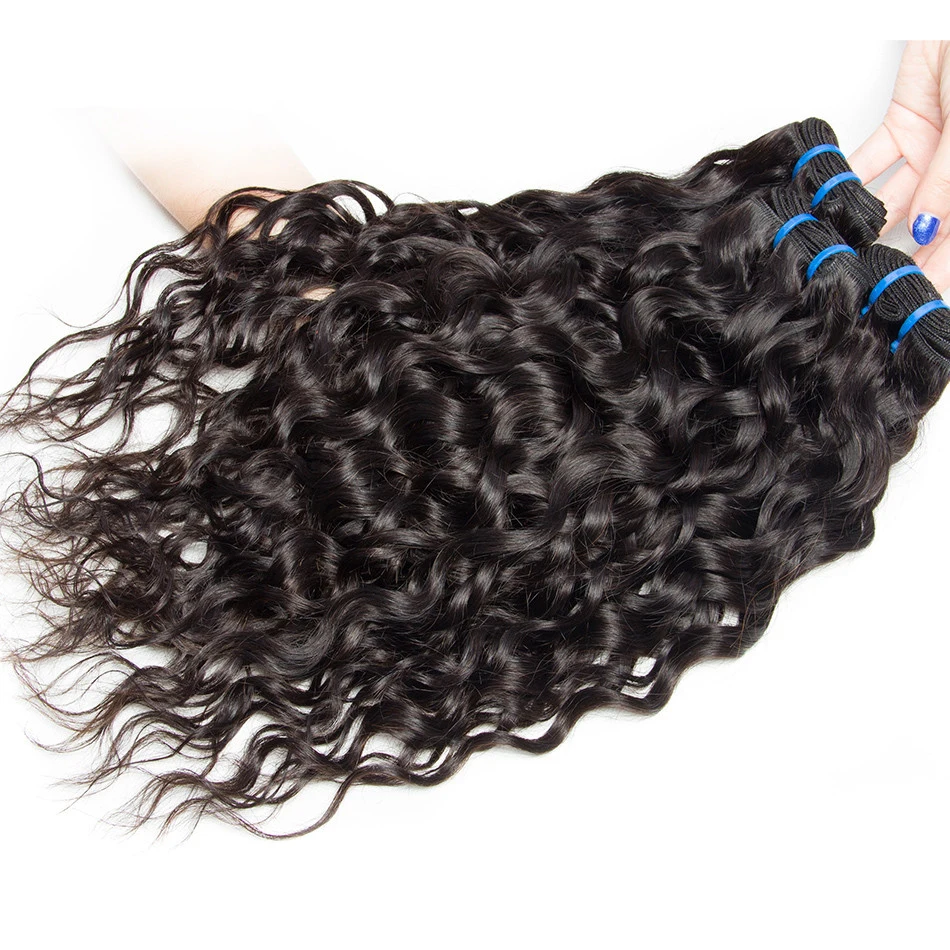 Virgo Hair Water Wave Human Hair Bundles Hair Extensions 1 / 3 / 4 PCS Indian Hair Weave Bundles can be Dyed/Bleached Non Remy