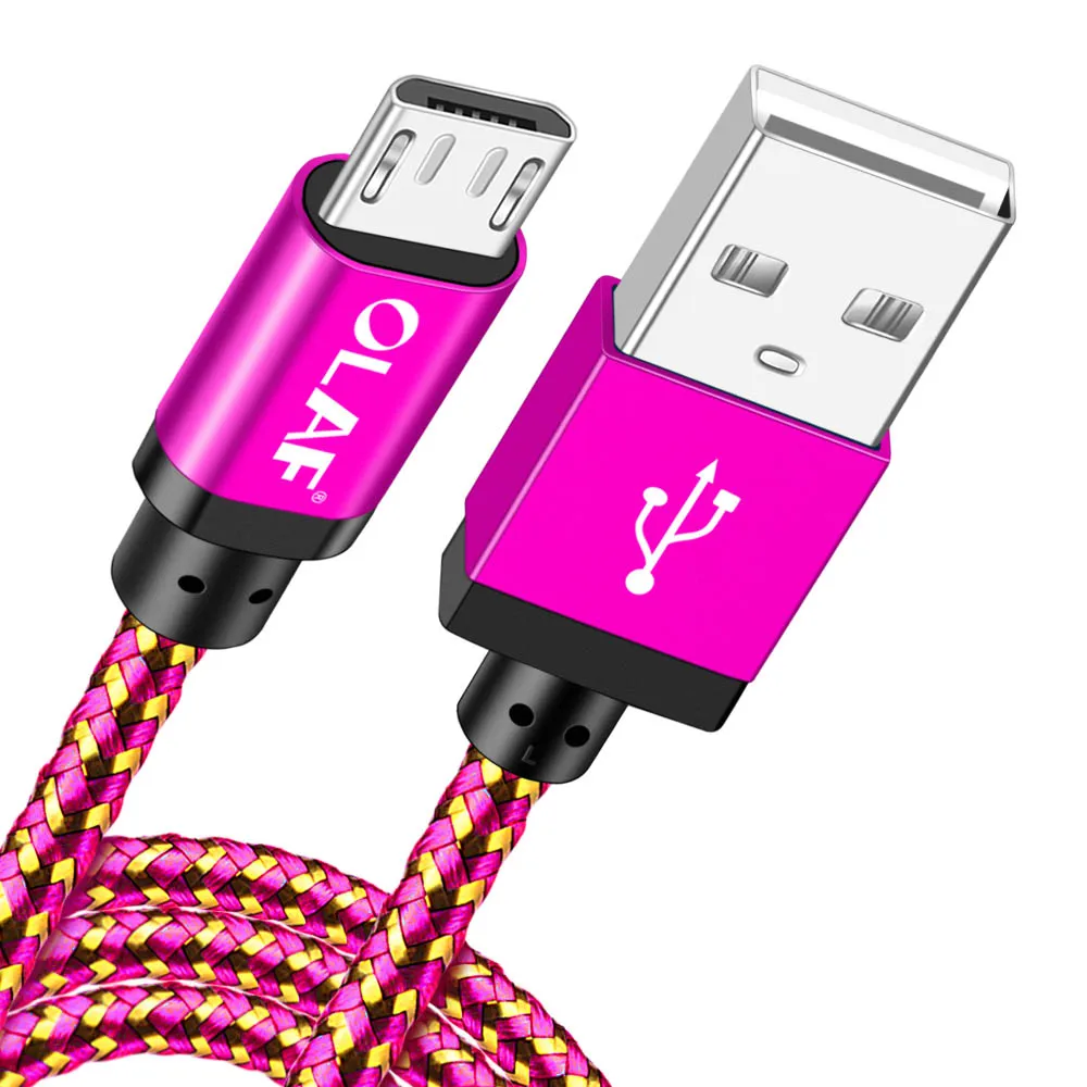 Олаф 1 м 2 м 3 м микро USB кабель 2А нейлон плетение Быстрая зарядка USB кабель для передачи данных для samsung для Xiaomi USB ЗУ для мобильного телефона шнур - Цвет: Rose red