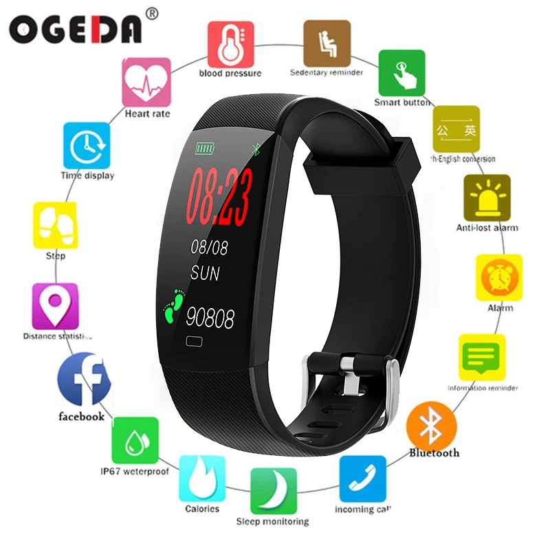 

2019 OGEDA Brand New Men Smart Fitness IP68 Waterproof Bracelet Heart Rate Monitor Activity Tracker Wristband For Android IOS