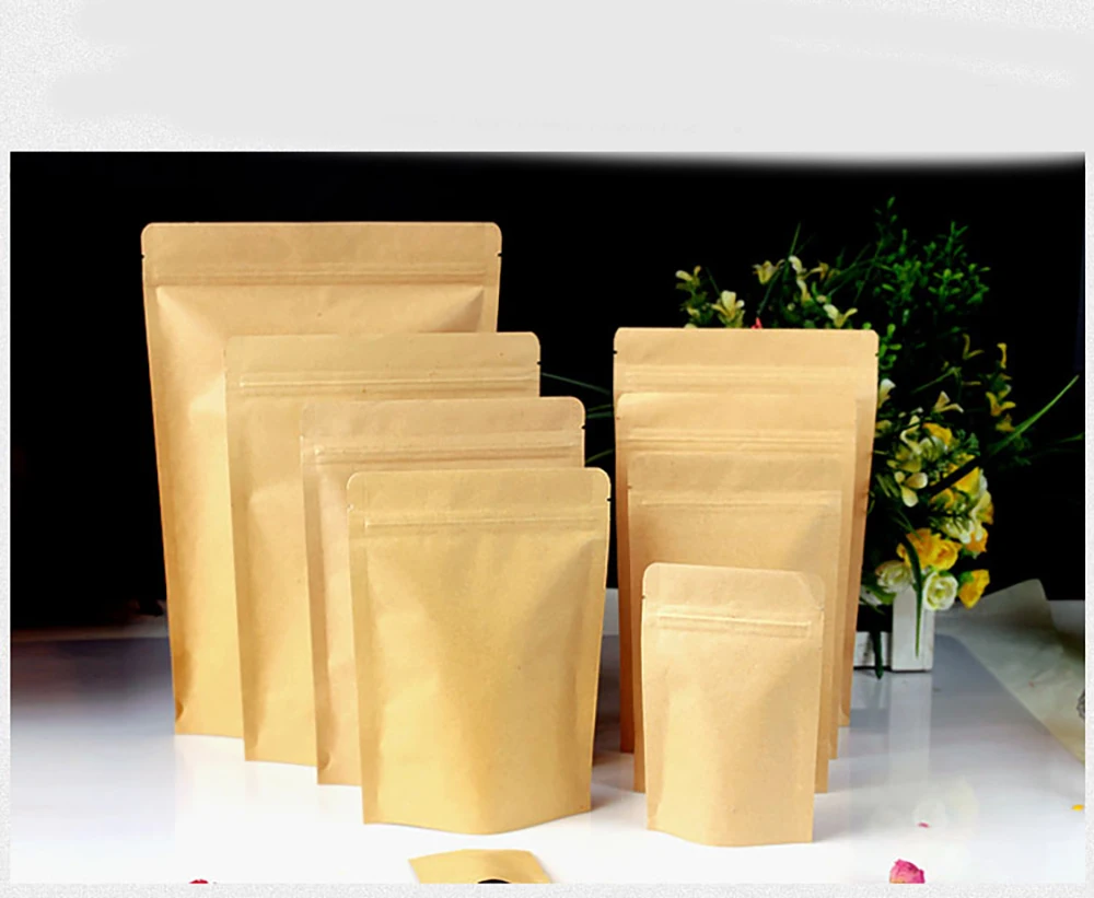 50pcs Brown stand up Kraft paper inside foil Zip Lock bags,Reclosable