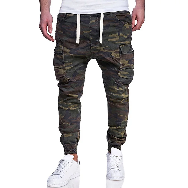 

new hot sale Large size men's fashion camouflage printed tether belt casual feet pants male streetwear trousers