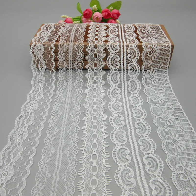 

10 Yards White Lace Ribbon Tape 40MM Wide Trim DIY Handicrafts Embroidered Net Cord For Sewing Decoration african lace fabric