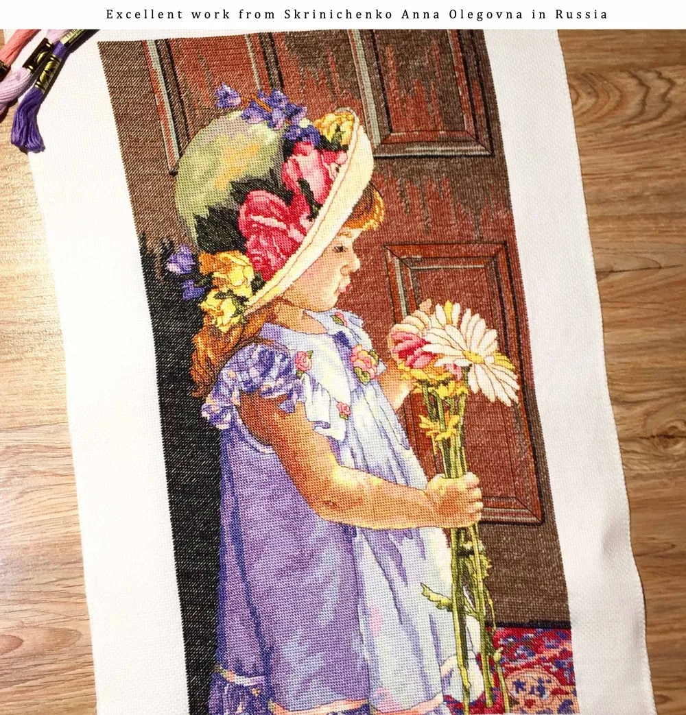 Cross Stitch Kit My Little Sunshine Little Girl and Daisy Flower dim 35259