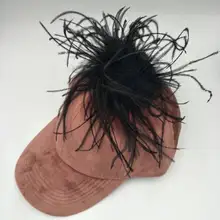 B179130 модные весна-осень бархат крышка и Аутентичные страусиное перо помпоном фуражке женские аксессуары для волос