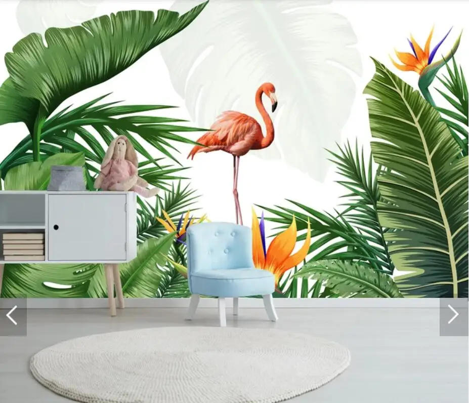 3D тропические листья МУРАЛ с Фламинго обои для Гостиная Спальня фон настенные изображения стена документы Papel де Parede настроить