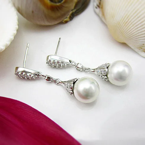 PATICO Elegant Classic S90 Silver Water Drop Earring Pearl Dangle Earrings Women Brincos Wedding Pearls Jewelry