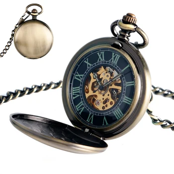 

YISUYA Noctilucent Hand Winding Steampunk Copper Automatic Mechanical Pocket Watch Luminous Roman Numerals Smooth Case Gift