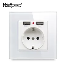 Wallpad S7 бело-черные Стекло Панель Европейская Сетевая розетка с 2.1A 2 x зарядка через usb Порты, с переключением между дальним и Мощность выходе пластины