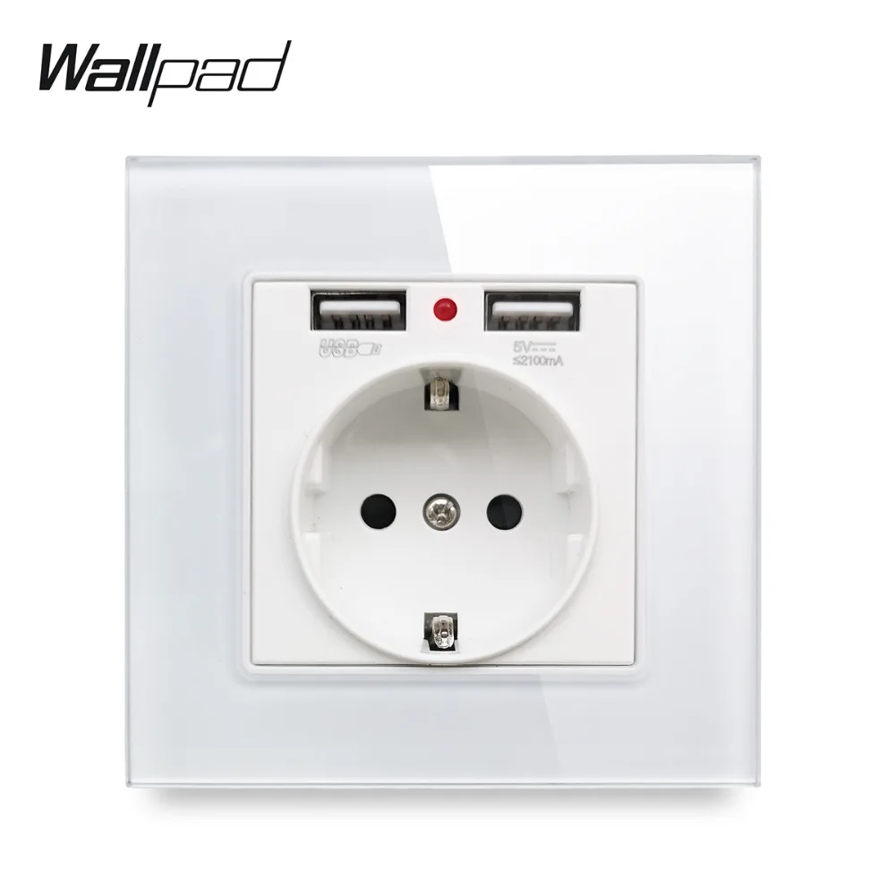 Wallpad S7 белая и черная стеклянная панель ЕС настенная розетка с 2 1 А usb-порта для