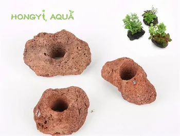 

3 pieces/lot rock open hole volcanic rock stone moss water plant grow fix fish tank aquarium landscapes aquaculture red and gray