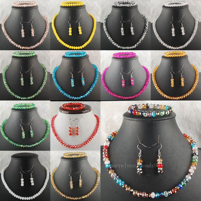 

Free Shipping Jewelry Set AB Pansy Crystal Faceted Beads Necklace Bracelet Earrings 1 Set WB144