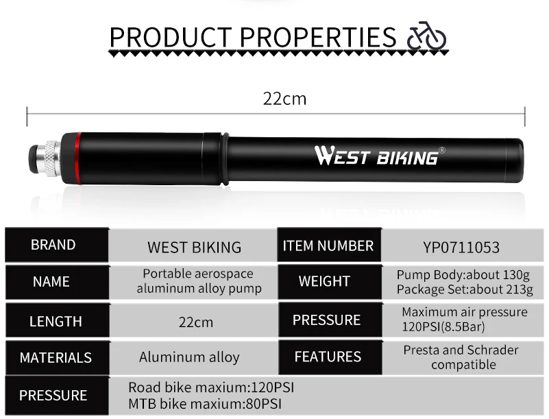 WEST BIKING велосипедный насос манометр трубка 120PSI велосипедный насос Presta Schrader шланг велосипедный воздушный насос для шин дорожный MTB велосипедный насос