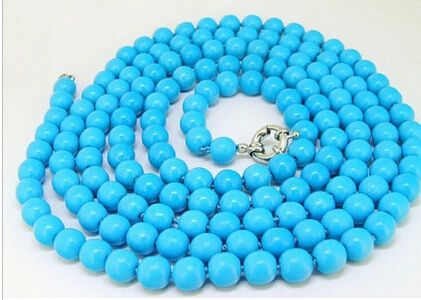 

Free shipping >>@ >818 50" Lariat Blue Turquoise Necklace Round 8mm turquoise Bead Fashion New