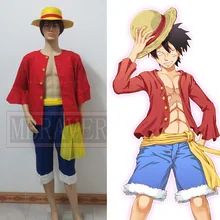 Free shipping Cosplay One piece Costumes One piece Monkey D. Luffy cosplay Set T Shirt+Pants+Hat+yellow belt
