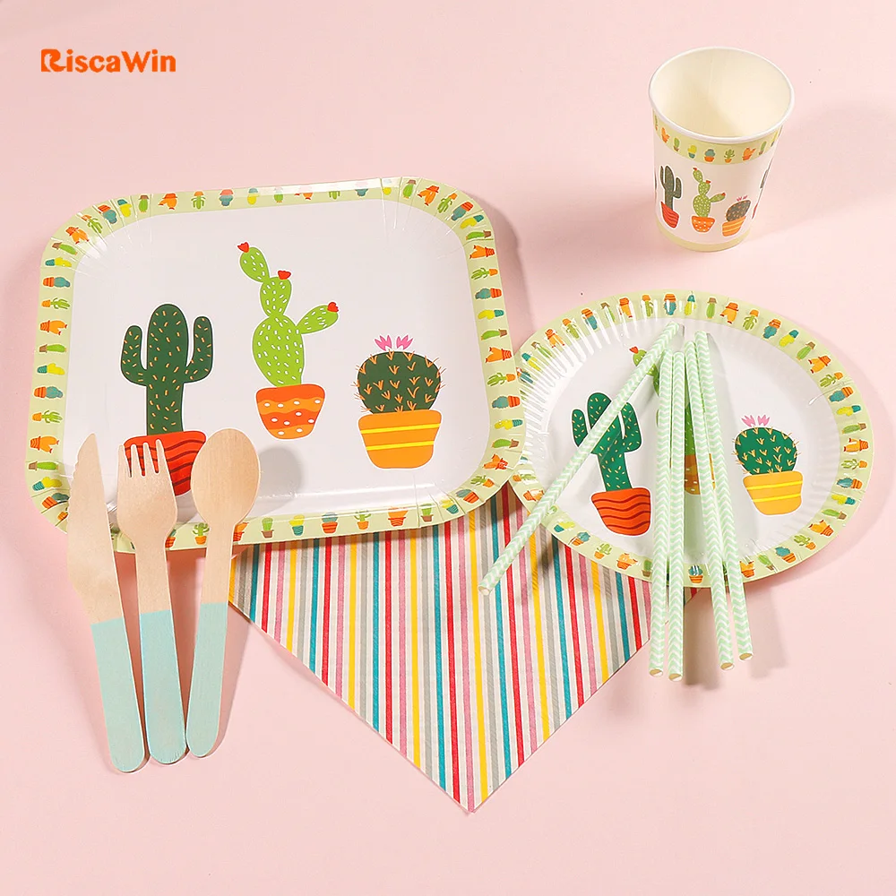 

Riscawin 10pcs Cactus Disposable Tableware Paper Cups Birthday Party Plates Wedding Decorations Party Favors For Kids Girls Boys