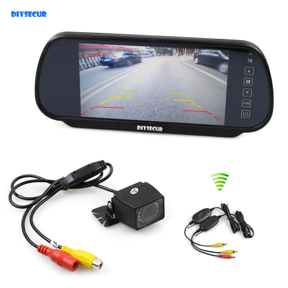 DIYSECUR Wireless 7inch LCD Display Rear View Mirror Car Monitor + IR