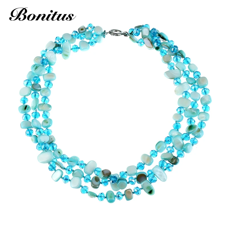 [Bonitus Jewelry] Новое поступление модное колье эффектные ожерелья многоуровневые стеклянные кристаллы и оболочка для женщин Горячая 06N3189