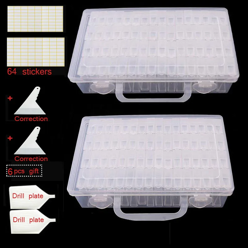 

128/64 lattices Adjustable diamond painting tools Plastic Storage Box diamont Storage Box for Diamond Embroidery Craft Bead