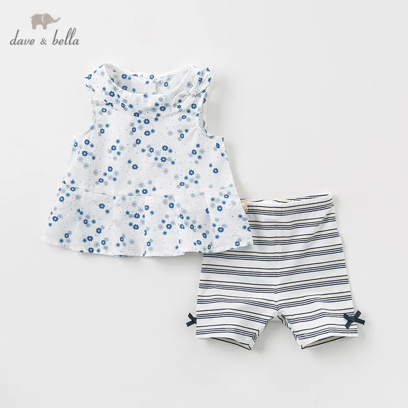 

DBA9392 Dave bella summer baby girl clothing sets cute floral bow children suits infant high quality clothes girls outfit