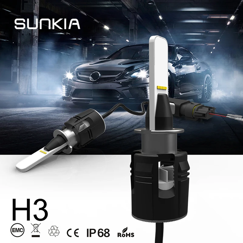 

SUNKIA 2Pcs/Pair B6 LED Headlight CSP Chip H3 Socket Fog Lamp Auto Styling 7200LM IP68 Waterproof 6000K 48W Fan Cooling