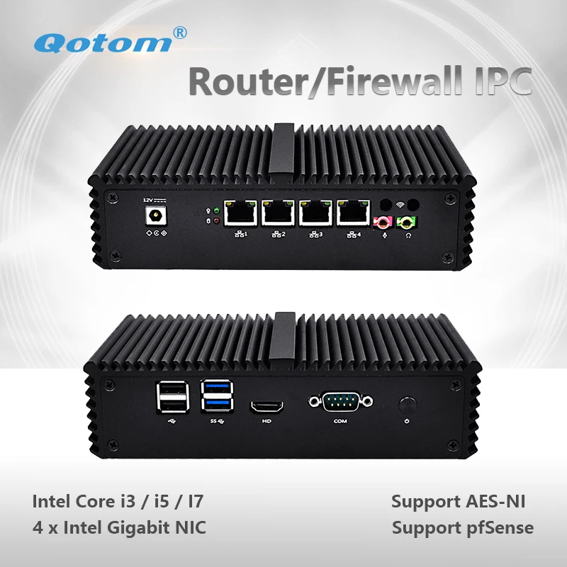 Qotom Mini PC Q300G4 Core i3 i5 i7 with 4 Gigabit NIC Support AES-NI Pfsense as Router Firewall Fanless Small Computer PC Box