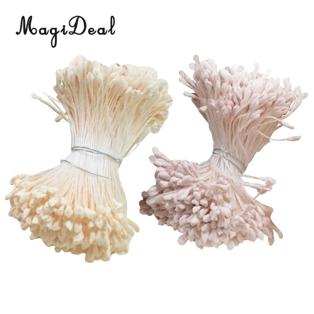 MagiDeal 720 Pieces 6 mm Double Head Stamens Scrapbook Cards Home Decor Flower Craft Supplies Beige & Pink Colors