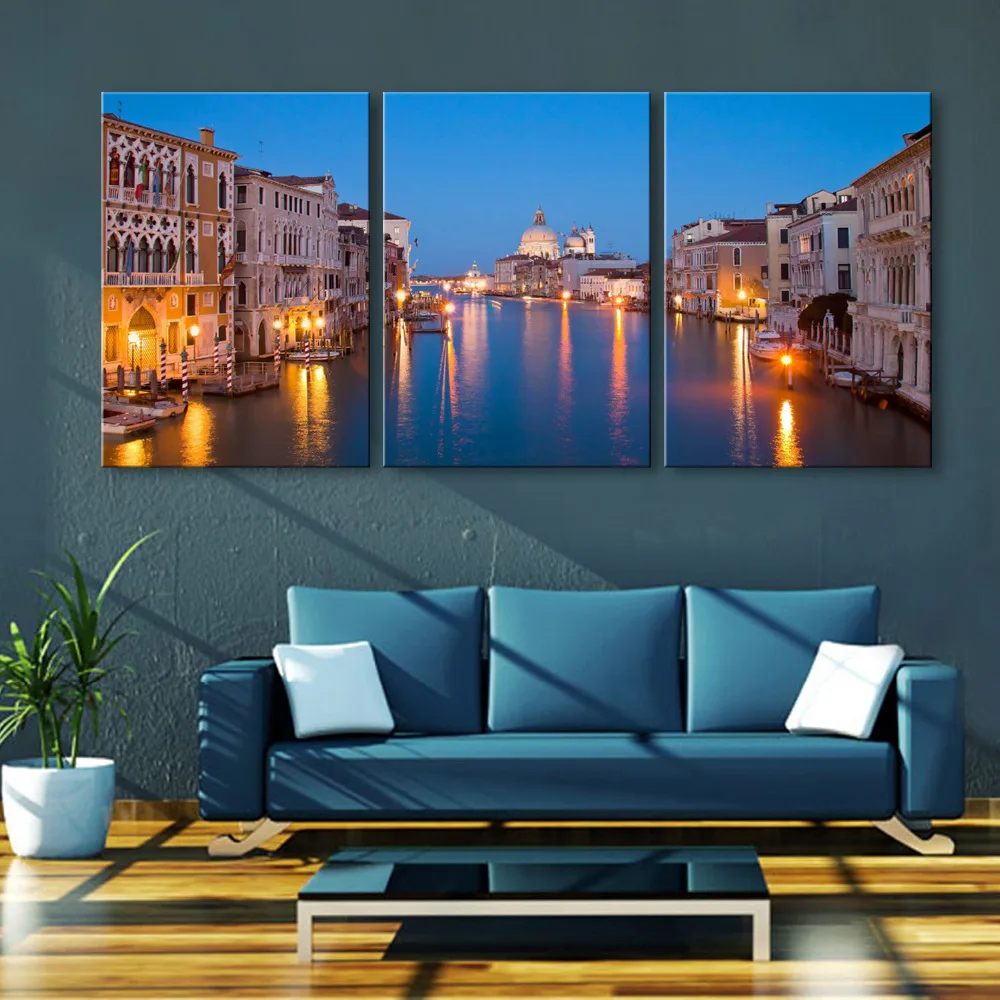 

Free Shipping Stretched Canvas Prints Venice Night Scene LED Flashing Optical Fiber Print LED Wall Art LED Decorations