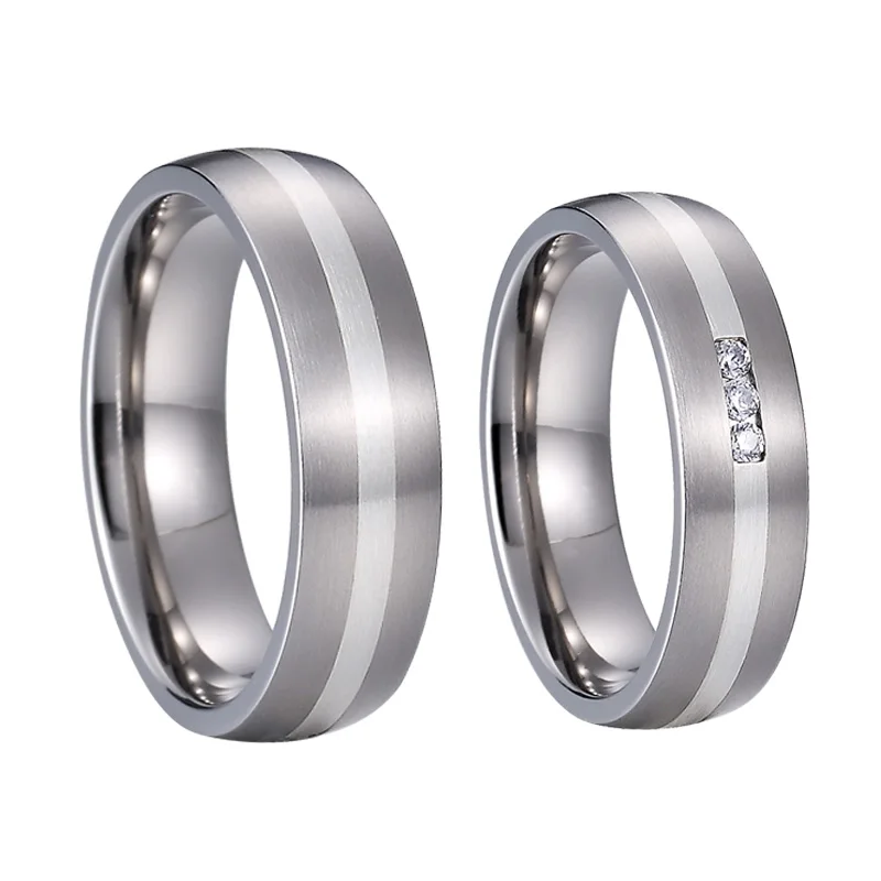 

2019 luxury handmade promise women couple wedding band men's ring titanium jewelry silver color