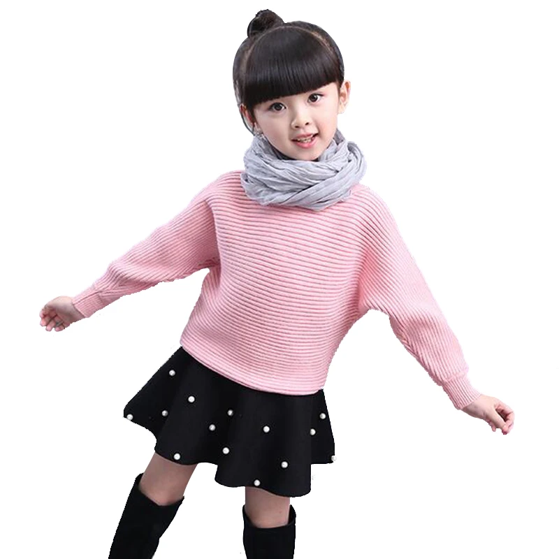 

New Cute Kids Sweaters Warm Clothing For Girls Cardigans Korean Batwing Sleeve Knitted Pullover in Spring and Autumn