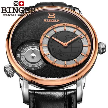 Binger Christmas GMT Sports Watch Men Navigator Quartz watches Luxury brand Casual watch Black Leather wristwatch