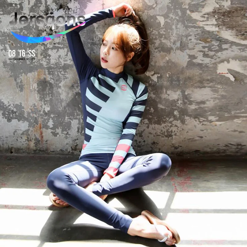 

Jersqons Rash Guard Women Long Sleeve Sunscreen Swimming Suit For Female Windsurf Wind Surf Top Trousers Outdoor Swimwear