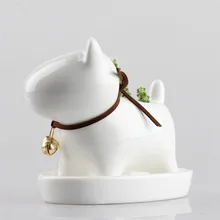 Balcony Tabletop Decorative White Small Dog Ceramic Flowerpot Succulent Plant Planter Bonsai A Green Flower Pot