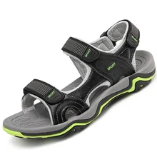 Кожаные сандалии мужские летние туфли больших размеров 38-45 модные Нескользящие уличные сандалии на липучке демпфирующий светильник Buty meskie