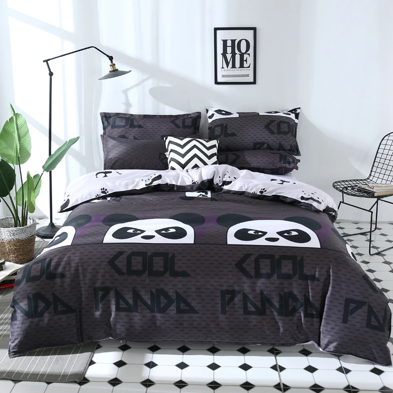 

Papa&Mima Cool panda print bedding set Polyester Duvet Cover Pillowcase Sets Bedclothes set Drop Shipping