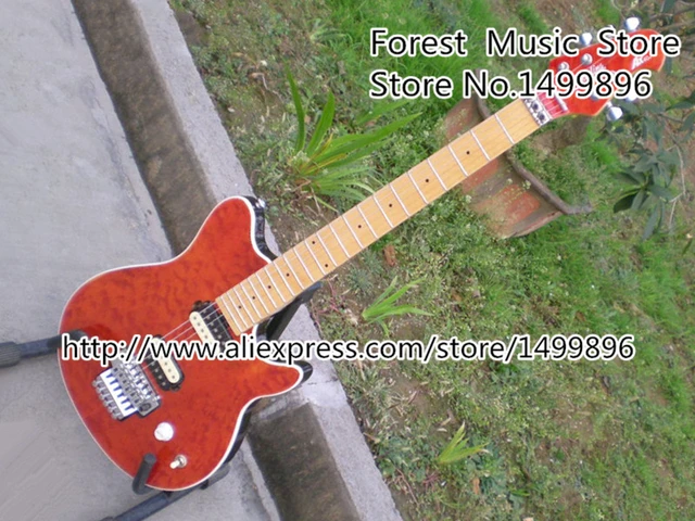 Best price at $162 Cheap Top Selling Brown Quilted Silver Floyd Rose Tremolo Music Man Steiling AX40 Electric Guitars China Left Handed Custom Available