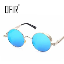 OFIR Gothic Steampunk Mens Sunglasses Coating Mirrored Sunglasses Round Circle Sun glasses Retro Vintage Gafas Masculino Sol