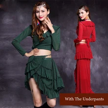 Танец живота Танец костюм для танца живота Костюмы Клубная сцена с длинным рукавом с V-образным вырезом и юбкой Платье